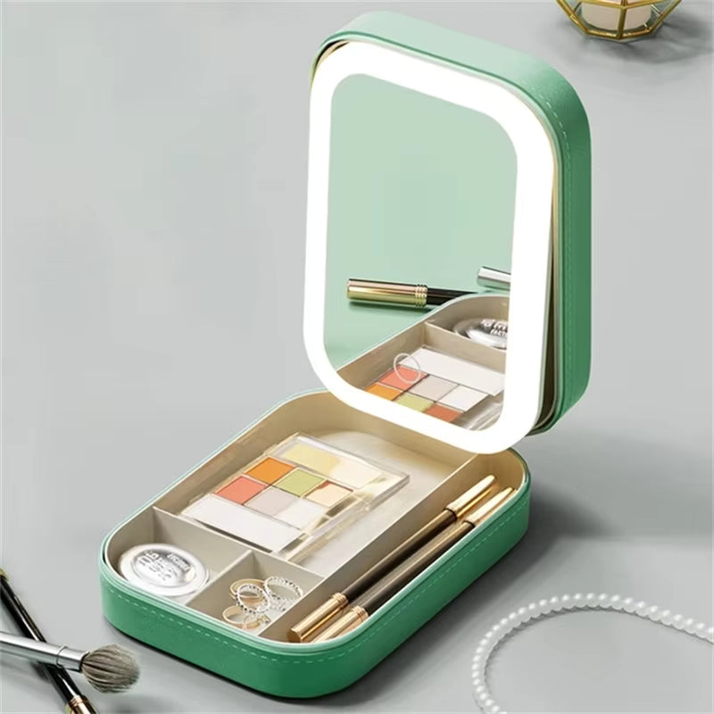Illuminate Your Beauty with the LED Mirror Makeup Storage Box - The Ultimate Portable Makeup Case for All Your Cosmetics!