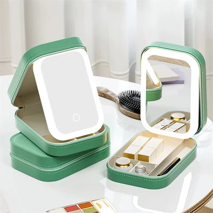 Illuminate Your Beauty with the LED Mirror Makeup Storage Box - The Ultimate Portable Makeup Case for All Your Cosmetics!